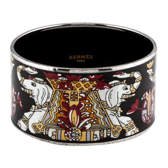 HERMES Extra Wide Enamel Elephant Bracelet Vintage 2009 with pouch and box. - Picture 1 of 7
